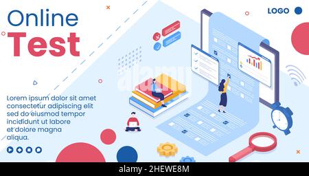 Corso di test online Post Template Flat Design Illustrazione Editabile di sfondo quadrato per Social media, e-learning e concetto di istruzione Illustrazione Vettoriale