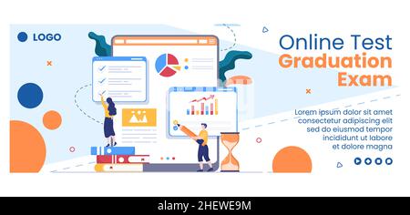 Modello di copertina del corso di test online Design piatto Illustrazione modificabile di sfondo quadrato per social media, e-learning e concetto di istruzione Illustrazione Vettoriale