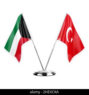 Due bandiere di tabella isolate su sfondo bianco 3D illustrazione, kuwait e turchia Foto Stock