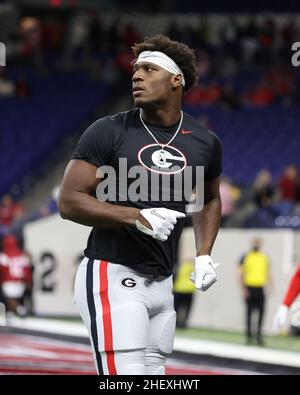 Indianapolis, IN, Stati Uniti. 10th Jan 2022. Georgia Bulldogs Tight End Darnell Washington (0) al NCAA College Football Playoff National Championship tra i Georgia Bulldogs e l'Alabama Crimson Tide al Lucas Oil Stadium di Indianapolis, IN. Darren Lee/CSM/Alamy Live News Foto Stock