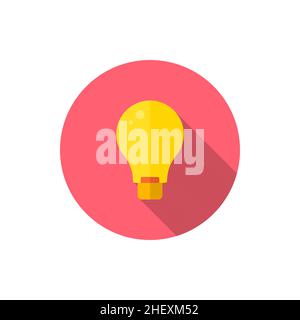 Icona piatta a lampadina con ombra lunga su sfondo circolare blu , illustrazione vettoriale , eps10 Illustrazione Vettoriale