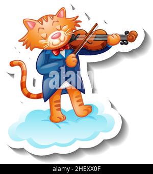 Gatto che gioca violino su un'illustrazione di nuvola Illustrazione Vettoriale