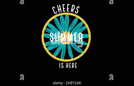 cheer estate è qui fiore estate disegno t-shirt monogramma testo modello vettoriale Illustrazione Vettoriale