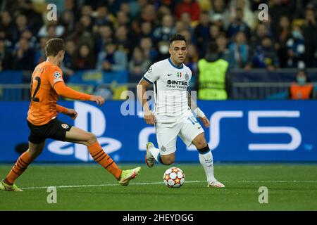 Ucraina, Kiev - 09 settembre 2021. Lautaro Martinez (Inter Milan) durante la partita tra il FC Shakhtar Donetsk e il Milan Inter, NSC Olympiyskiy Foto Stock