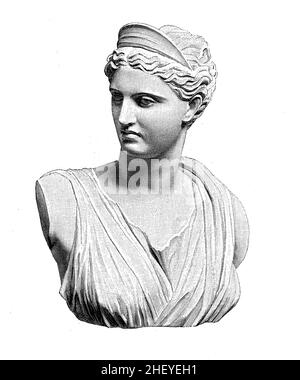 Testa in marmo e busto della Diana di Versailles o della Dea Artemis della Caccia, Dea Romana Diana, copia romana dell'originale greco, Museo del Louvre, Parigi Foto Stock