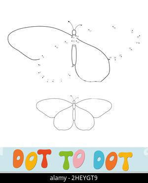Butterfly Dot a dot puzzle per bambini. Collegare il gioco dei puntini. Illustrazione Vettoriale