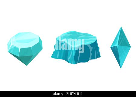 Set Amazonite gemstone textured cristallo forme diverse, rock in stile cartone animato isolato su sfondo bianco. Risorsa di gioco minerale, pietra naturale. Illustrazione vettoriale Illustrazione Vettoriale