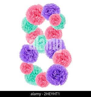 Numero 8 da fiori di carta pastello. Foto Stock