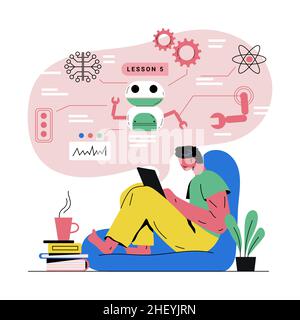 Design piatto imparare da casa illustrazione Vector illustrazione. Illustrazione Vettoriale