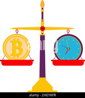 Scale. Equilibrio di tempo e risultati degli investimenti in bitcoin. Illustrazione Vettoriale