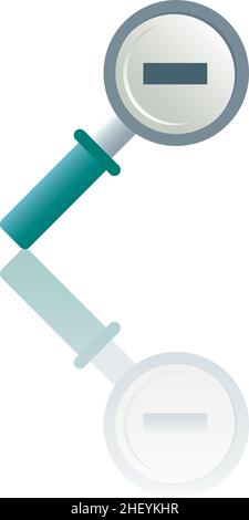 Icona a colori con riflesso sul pavimento di una lente d'ingrandimento con il segno meno all'interno. Illustrazione Vettoriale