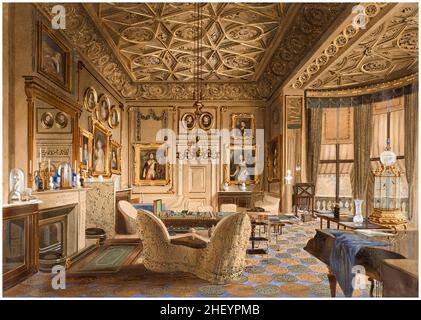 Il salotto privato della regina Vittoria a Buckingham Palace, Londra, dipinto da James Roberts, 1848 Foto Stock