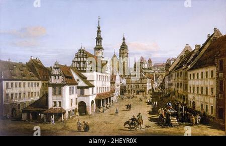Il mercato di Pirna, pittura paesaggistica di Bernardo Bellotto, circa 1764 Foto Stock