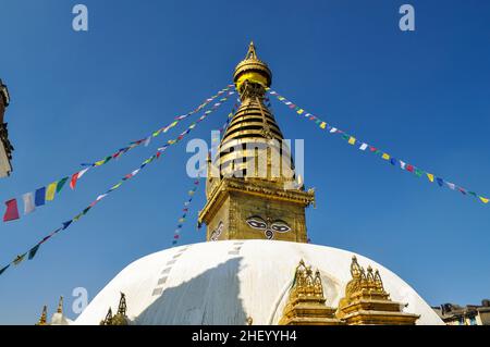 Il grande stupa Bodnath a Kathmandu, Nepal Foto Stock