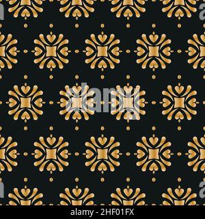 Disegno geometrico astratto con linee, rhombes Uno sfondo senza giunture. Struttura blu scuro e oro. Illustrazione Vettoriale