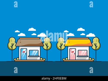Mini negozio edificio design a illustrazione piatta Illustrazione Vettoriale