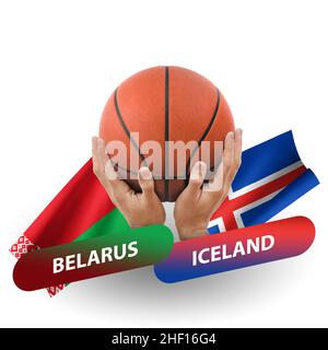 Partita di pallacanestro, squadre nazionali bielorussia vs islanda Foto Stock