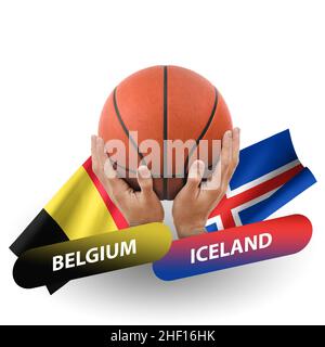 Partita di pallacanestro, squadre nazionali belgio vs islanda Foto Stock