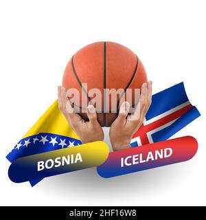 Partita di pallacanestro, squadre nazionali bosnia vs islanda Foto Stock