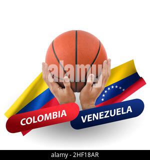 Partita di pallacanestro, squadre nazionali colombia vs venezuela Foto Stock