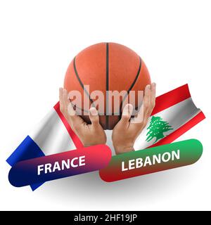 Partita di pallacanestro, squadre nazionali francia vs libano Foto Stock