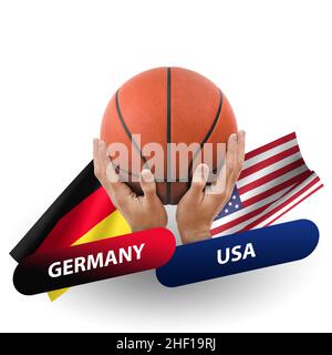 Partita di pallacanestro, squadre nazionali germania vs usa Foto Stock
