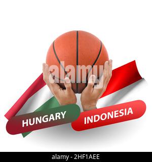 Partita di pallacanestro, squadre nazionali ungheria vs indonesia Foto Stock