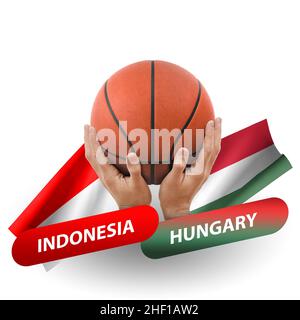 Partita di pallacanestro, squadre nazionali indonesia vs ungheria Foto Stock