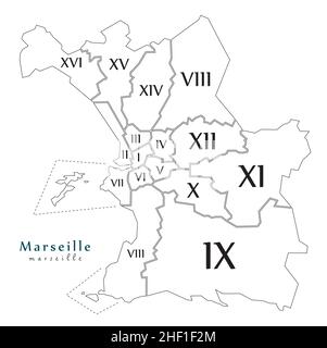 Mappa della città moderna - Marsiglia città della Francia Illustrazione Vettoriale