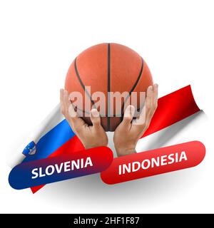 Partita di pallacanestro, squadre nazionali slovenia vs indonesia Foto Stock