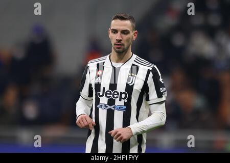 Milano, 12th gennaio 2022. Mattia De Sciglio di Juventus durante la Supercoppa Frecciarossa a Giuseppe Meazza, Milano. Il credito d'immagine dovrebbe essere: Jonathan Moscrop / Sportimage Foto Stock