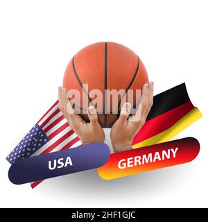 Partita di pallacanestro, squadre nazionali usa vs germania Foto Stock