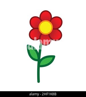 semplice cartoon rosso fiore pose vettore isolato su sfondo bianco Illustrazione Vettoriale