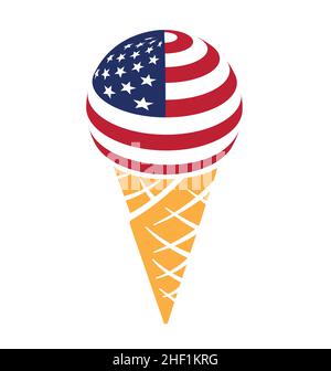 semplice divertente cartoon soft serve usa flag icecream in cialda cono isolato su sfondo bianco vettore Illustrazione Vettoriale