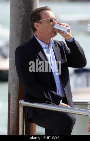 Tom Hanks durante le riprese di 'Inferno' di Ron Howard a Venezia, Italia, 28 aprile 2015 Foto Stock