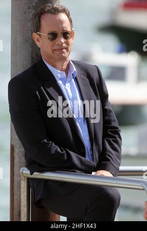 Tom Hanks durante le riprese di 'Inferno' di Ron Howard a Venezia, Italia, 28 aprile 2015 Foto Stock