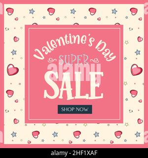 Modello di banner di vendita super giorno di San Valentino con cuori Illustrazione Vettoriale