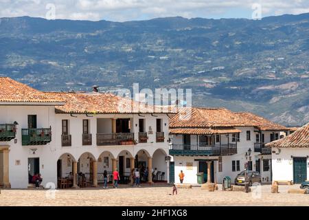 Plaza Mayor de Villa de Leyva, Boyacá, Colombia Foto Stock