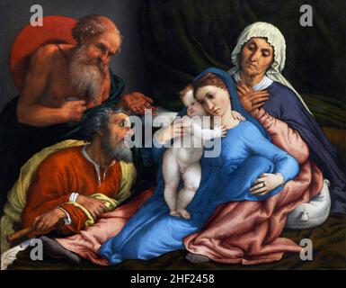 Santa Famiglia con San Girolamo di Lorenzo Lotto (c.1480-1556), olio su tela, 1534 Foto Stock