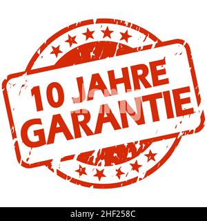 EPS 10 Vector con grunge tondeggiante di colore rosso con banner e testo garanzia di 10 anni (in tedesco) Illustrazione Vettoriale