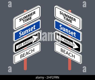 Set isometrico di colonne con frecce di direzione per la mappa.illustrazione vettoriale. Illustrazione Vettoriale