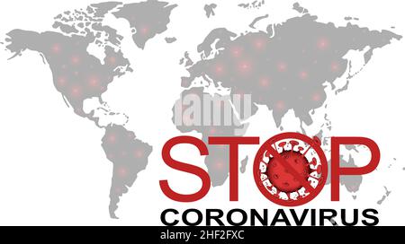 Mappa del mondo con focolai di infezione COVID-19. Una chiamata per fermare il coronavirus. SARS-COV-2. Illustrazione vettoriale. EPS10. Illustrazione Vettoriale