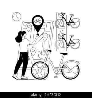 Illustrazione vettoriale del concetto astratto di condivisione della bicicletta. Illustrazione Vettoriale