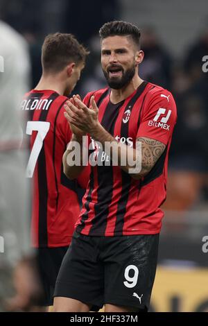 Stadio San Siro, Milano, 13 gennaio 2022, Olivier Giroud (AC Milan) gestures during AC Milan vs Genova CFC - Italian football Coppa Italia match Foto Stock