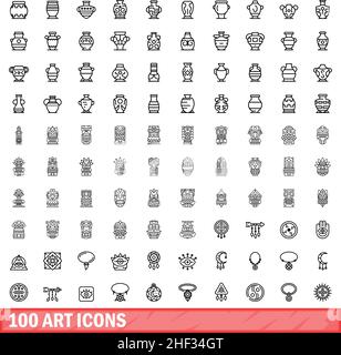100 icone art impostate. Illustrazione di 100 icone ART insieme vettoriale isolato su sfondo bianco Illustrazione Vettoriale