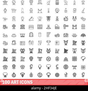 100 icone art impostate. Illustrazione di 100 icone ART insieme vettoriale isolato su sfondo bianco Illustrazione Vettoriale