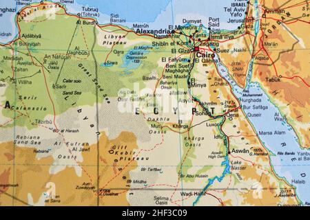 Una mappa dell'Egitto che mostra le principali città Foto Stock