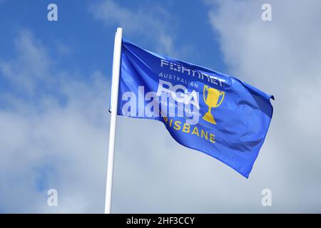 Brisbane, Australia. 08th Jan 2022. La bandiera Fortinet PGA si muove nel vento Credit: News Images /Alamy Live News Foto Stock