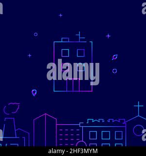 Città appartamento casa gradiente linea icona vettore, semplice illustrazione su uno sfondo blu scuro, città edifici correlati bordo inferiore. Illustrazione Vettoriale