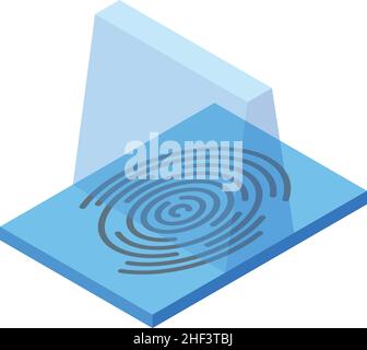 Icona di privacy dei dati delle impronte digitali vettore isometrico. Informazioni sui criteri. Scudo legale Illustrazione Vettoriale